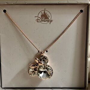 Disney Minnie Mouse Crystal Necklace Rose Gold Tone Sparkle Pendant New Unused